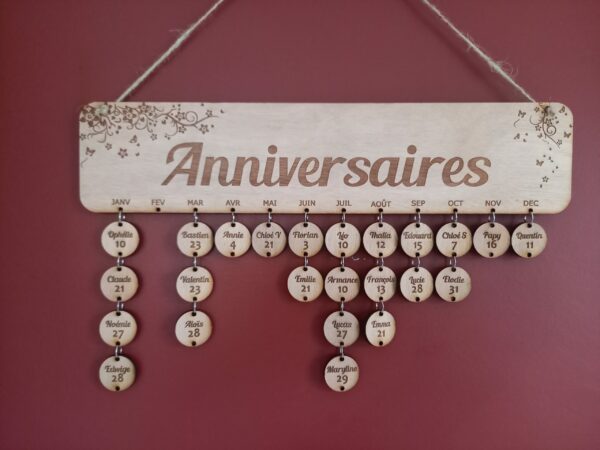 Mémo des anniversaires - décor fleurs et papillons