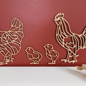 coq poule et poussins en bois façon origami