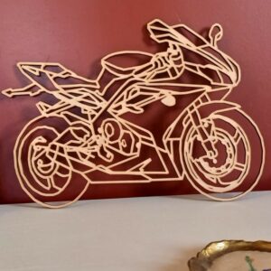 moto sportive en bois façon origami