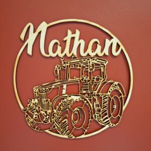 couronne prénom personnalisée en bois tracteur John Deere