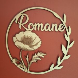 couronne prénom personnalisée en bois fleur coquelicot