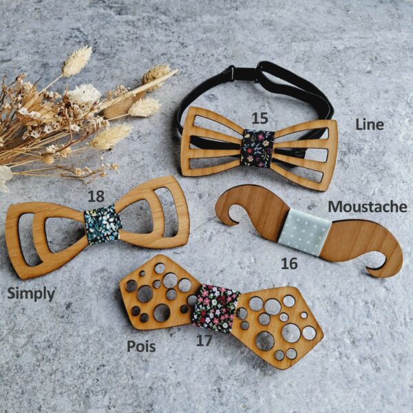 noeuds papillon bois formats Line Moustache Pois Simply