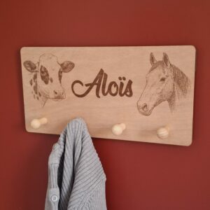 porte-manteau en bois personnalisé - vache cheval