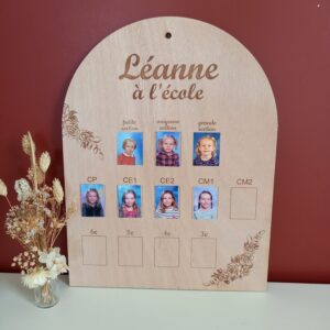 support de photos de classe individuelles, en bois, avec prénom et décor personnalisé- décor floral